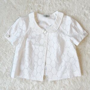 VTG LOFT Women White Eyelet Lace Embroidered Peter Pan Collar Blouse 10P Classic